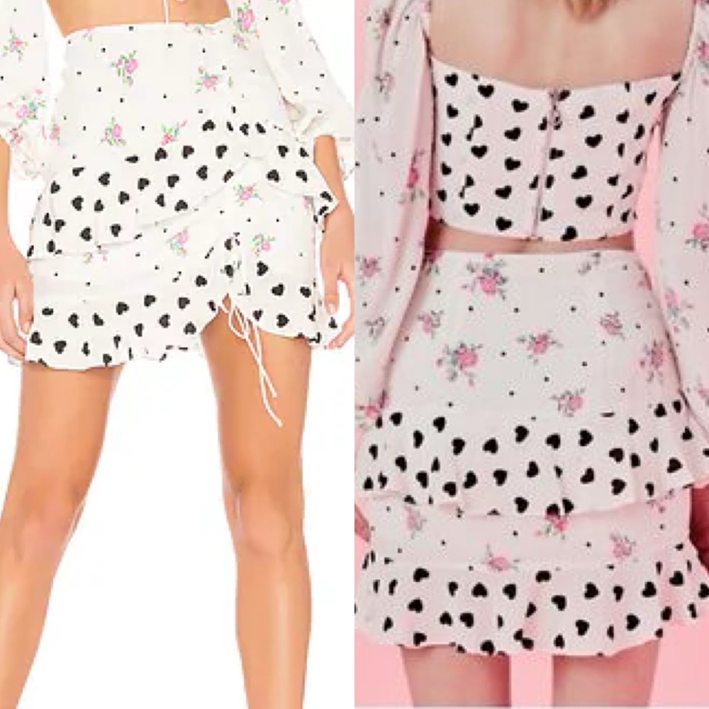 For Love And Lemons Lucia White Floral Heart Mini Skirt